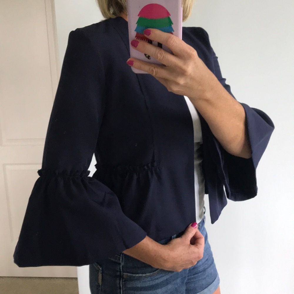 Blue Open Front Blazer - Picture 3 of 7